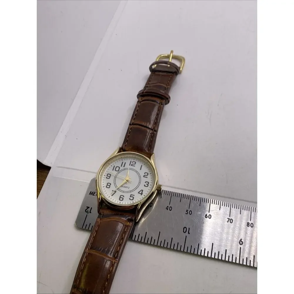 Unisex Brown Gold Watch New Battery